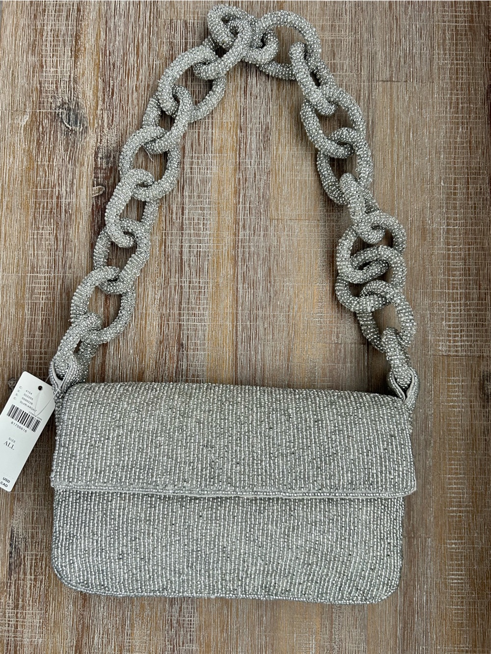 Anthropologie Fiona Beaded Bag Chain Edition Silver NWT - Picture 3 of 10